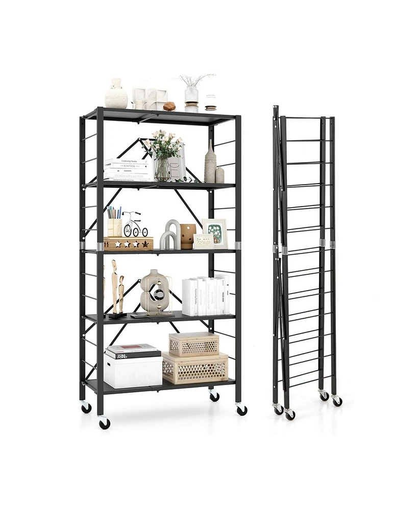 5-Tier Foldable Storage Shelf with Wheels