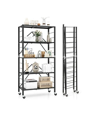 5-Tier Foldable Storage Shelf with Wheels