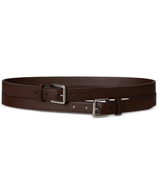 Lauren Ralph Leather Double-Buckle Stacked Wide Belt