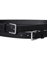 Lauren Ralph Leather Double-Buckle Stacked Belt