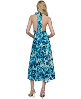 Dkny Women's Cotton Halter V-Neck Tie-Back Midi Dress