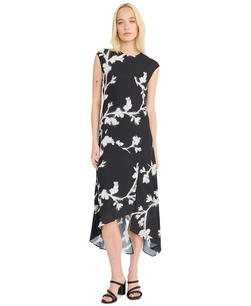Luxely Women's Printed Asymmetrical Midi Dress