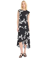 Luxely Women's Printed Asymmetrical Midi Dress