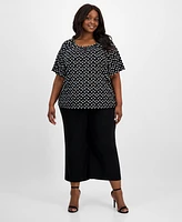 Ak Anne Klein Plus Printed Short Sleeve Blouse