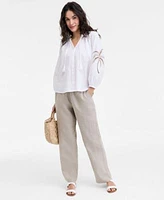 Charter Club Womens 100 Linen Drawstring Pants 100 Linen Embroidered Top Exclusively At Macys