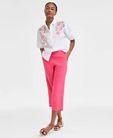 Charter Club Women's Embroidered 100% Linen Shirt, Exclusively at Macy's
