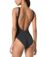 Michael Kors Women's Crepe Ring-Front Scoop-Neck One-Piece Swimsuit