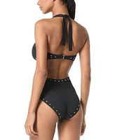 Michael Kors Women's Crepe Ring Halter Cut-Out One-Piece Swimsuit