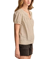 Lucky Brand Women's Smocked Puff-Sleeve Cotton Top