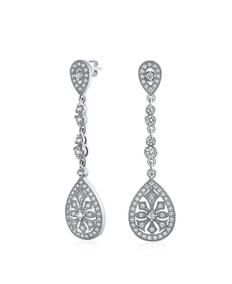 Bling Jewelry Deco Style Teardrop Cubic Zirconia Filigree Statement Chandelier Earrings Gold Silver Plated