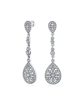 Bling Jewelry Deco Style Teardrop Cubic Zirconia Filigree Statement Chandelier Earrings Gold Silver Plated
