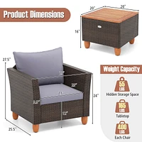 3 Pcs Outdoor Patio Rattan Bistro Furniture Set Wooden Table Top Cushioned Sofa