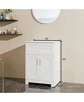 Casainc 24" White Sink Bathroom Vanity Laundry Cabinet Combo