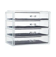 Acrylic Makeup and Jewelry Organizer-4 Drawers, Clear Accessory Organizer with Dustproof Drawers, Durable and Lightweight