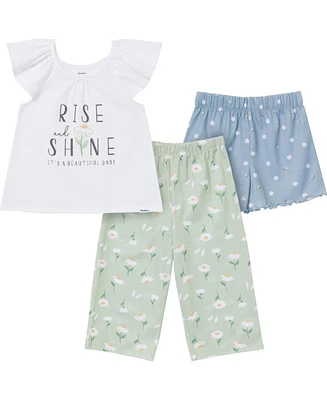 Gerber Toddler Girls 3-Piece T-Shirt, Shorts & Pants Pajama Set, Garderning, 5T