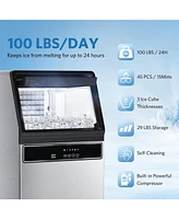 Cowsar 100lbs Self-Cleaning Commercial Ice Maker, Cube Ice, Led Display, 45 Cubes, Auto Water