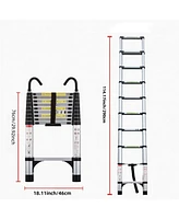 Telescopic ladder, 9.5 foot aluminum button telescopic ladder with 2 triangular stabilizers and hooks, multi-purpose ladder, maximum load-bearing capa