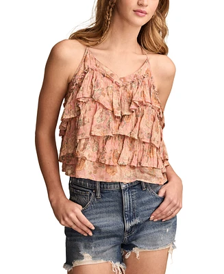 Lucky Brand Women's Chiffon V-Neck Tiered Ruffle Top