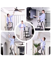 Four step ladder, lightweight folding four step stool, wide anti slip pedal and safety handle, sturdy steel ladder, multi-purpose step ladder, suitabl