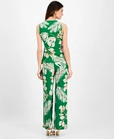 Anne Klein Womens Printed Sleeveless Printed Wrap Blouse Pull On Wide Leg Pants