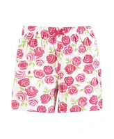 Hudson Baby Girls Shorts Bottoms 4-Pack, Pink Roses, 9-12 Months