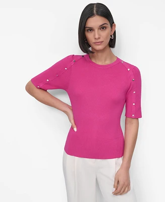 Dkny Women's Button-Shoulder Elbow-Sleeve Sweater