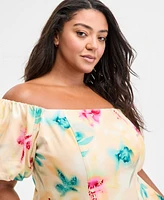 Bar Iii Trendy Plus Printed Off-The-Shoulder Dress, Exclusively at Macy's
