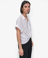 Dkny Women's Twist-Hem Textured Camp Shirt