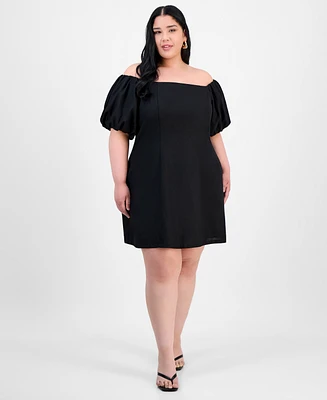 Bar Iii Trendy Plus Bubble-Sleeve Off-The-Shoulder Dress, Exclusively at Macy's