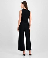 Bar Iii Womens Textured Knit Button Front Vest Cropped Pull On Pants Exclusively At Macys