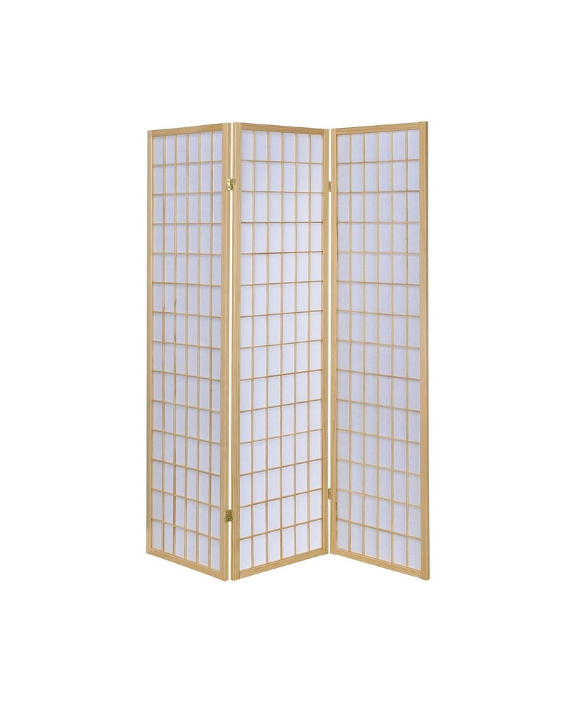 3-Panel Wooden Room Divider – Foldable Partition with Grid Design