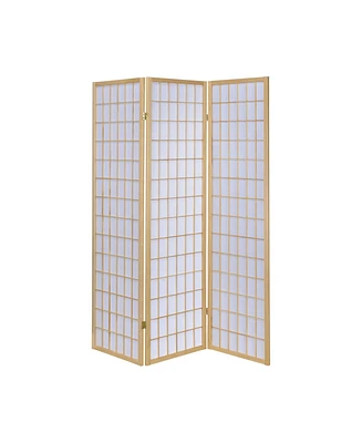 3-Panel Wooden Room Divider – Foldable Partition with Grid Design