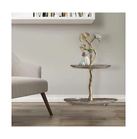 Elegant 2-Tier Cherry Blossom Accent Table for a Stylish and Floral Touch to Your Home Decor