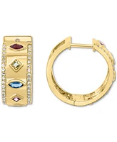 Effy Multi-Gemstone (3/4 ct. t.w.) & Diamond (1/4 ct. t.w.) Small Hoop Earrings in 14k Gold, 0.71"