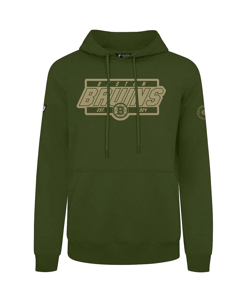 LevelWear Men's Olive Boston Bruins Podium Pullover Hoodie