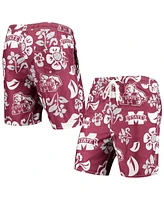 Wes & Willy Men's Maroon Mississippi State Bulldogs Floral Volley Logo Swim Trunks