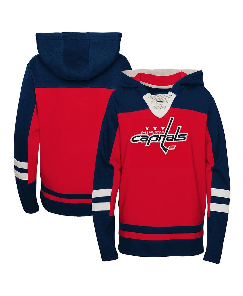 Outerstuff Big Boys and Girls Red Washington Capitals Revisited Lace-Up V-neck Pullover Hoodie