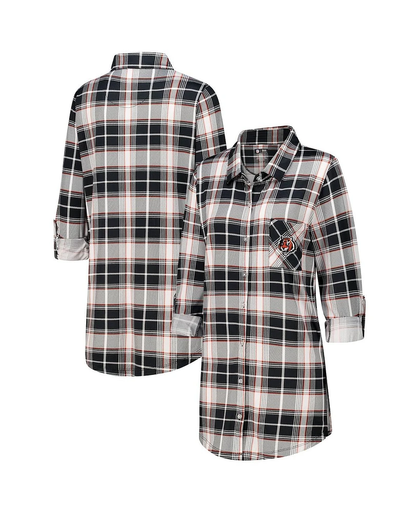 Concepts Sport Women's Black Cincinnati Bengals Ashford Plaid Knit Nightshirt