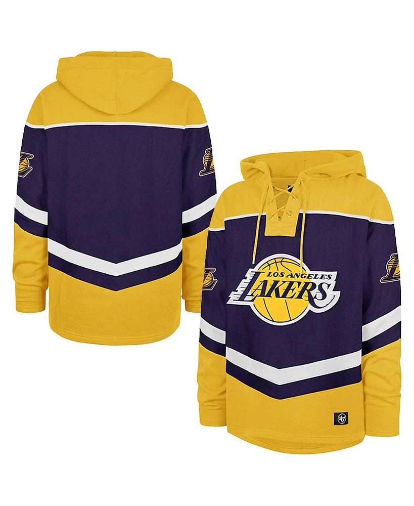 '47 Brand Men's Purple Los Angeles Lakers Oversized Tri-Satin Layup Lacer Pullover Hoodie