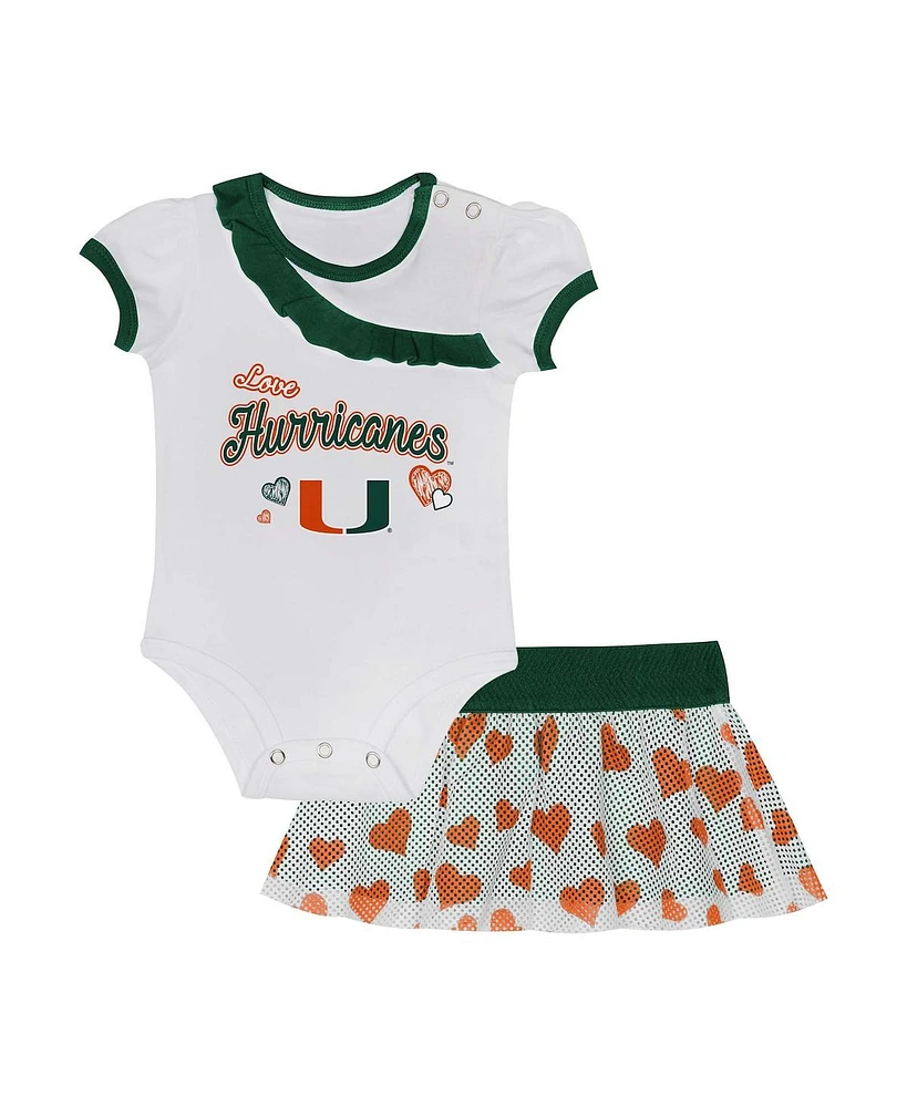 Outerstuff Girls Baby Boys and 2-Piece Miami Hurricanes Love My Team Bodysuit Skirt Set