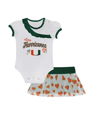 Outerstuff Girls Baby Boys and 2-Piece Miami Hurricanes Love My Team Bodysuit Skirt Set