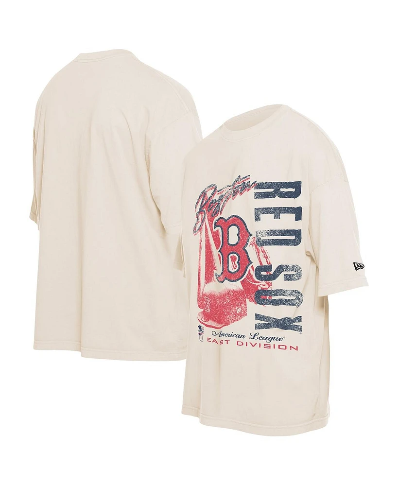 New Era Men's Cream Boston Red Sox Cooperstown Collection Oversized Throwback Distressed T-Shirt