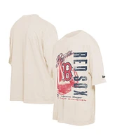 New Era Men's Cream Boston Red Sox Cooperstown Collection Oversized Throwback Distressed T-Shirt