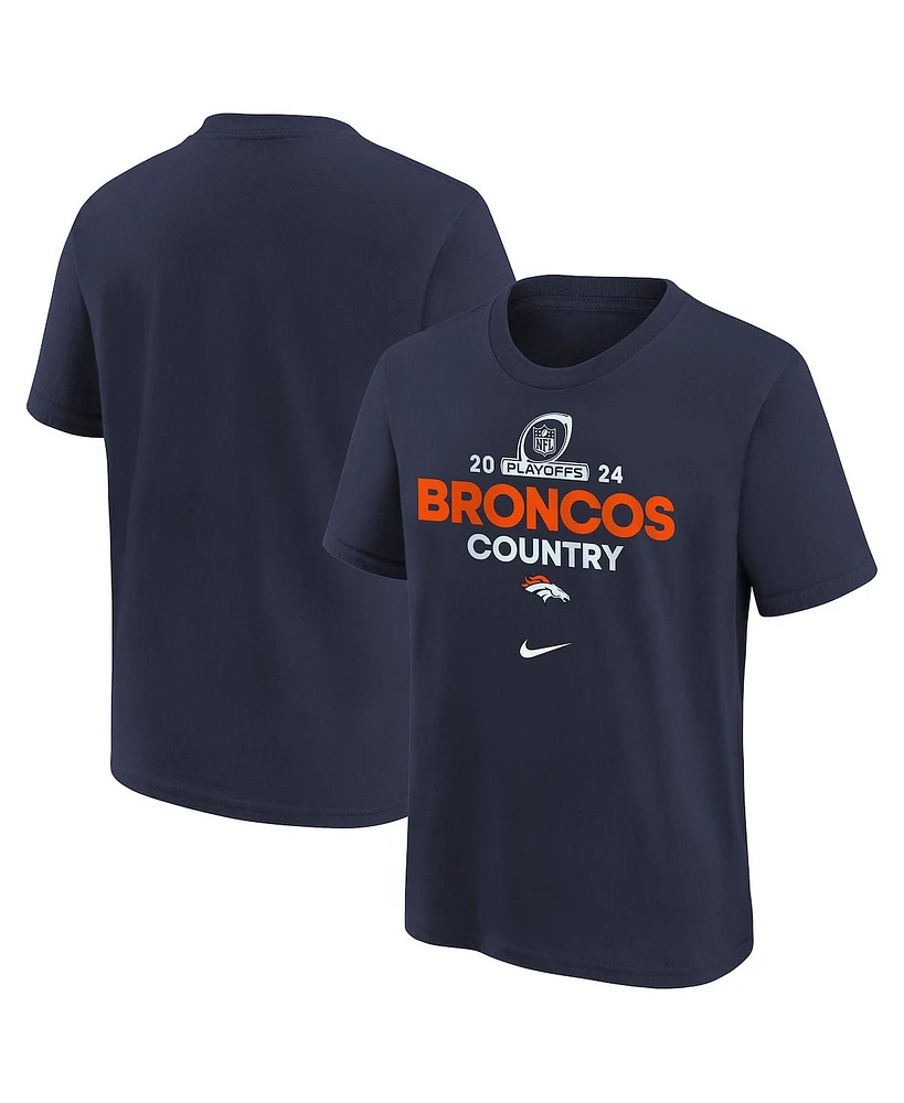 Nike Big Boys and Girls Navy Denver Broncos 2024 Nfl Playoffs T-Shirt