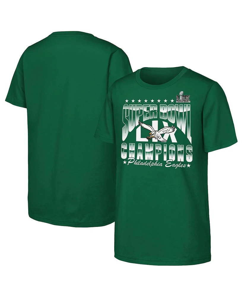 Outerstuff Big Boys and Girls Kelly Green Philadelphia Eagles Super Bowl Lix Champions Retro Arch T-Shirt
