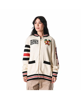 The Wild Collective Men's and Women's Cream Chicago Blackhawks Jacquard Full-Zip Sweater