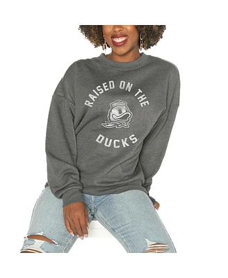 Gameday Couture Women's Charcoal Oregon Ducks Drop Shoulder Fleece Pullover Sweatshirt