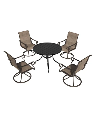 5-Piece Metal Outdoor Patio Dining Set with Round Table with 1.65 in. Umbrella Hole and Swivel Chairs