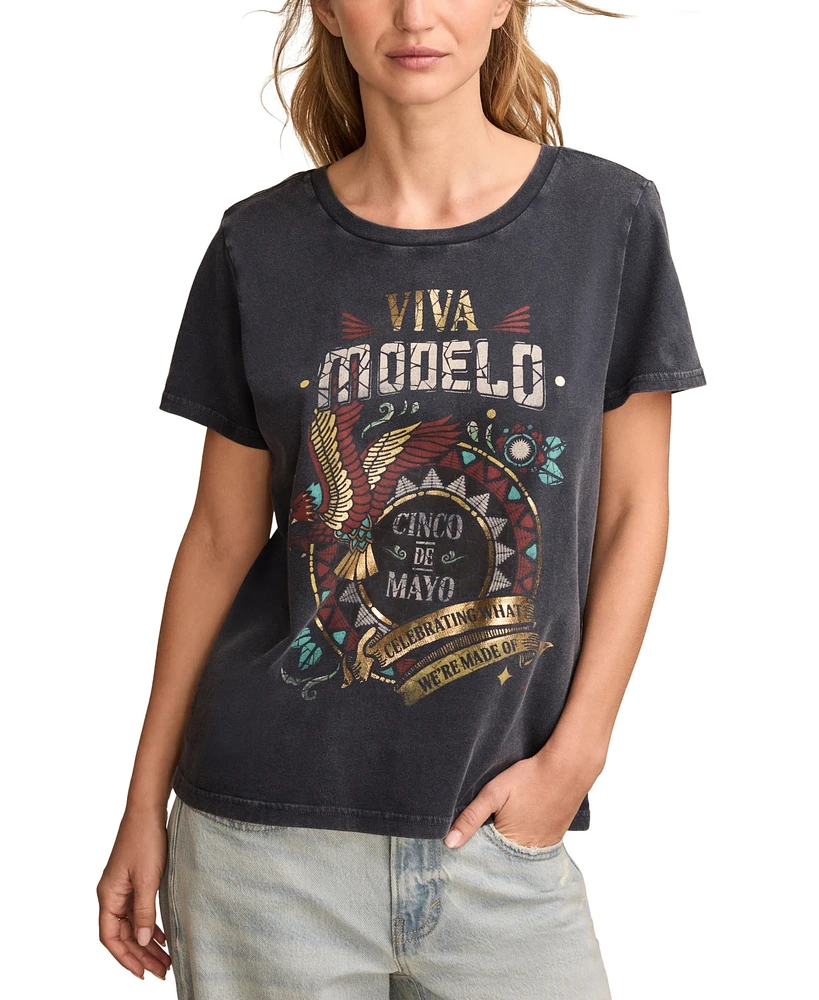 Lucky Brand Women's Modelo Cinco De Mayo Graphic Classic Cotton Crewneck T-Shirt