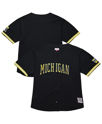 Mitchell & Ness Men's Black Michigan Wolverines On The Clock Full-Button Fashion Jersey